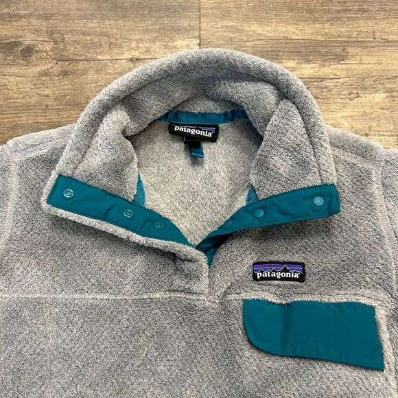Patagonia Women Fleece‎ Pullover T Snap Gray Green Size Medium (469) - Picture 3 of 7